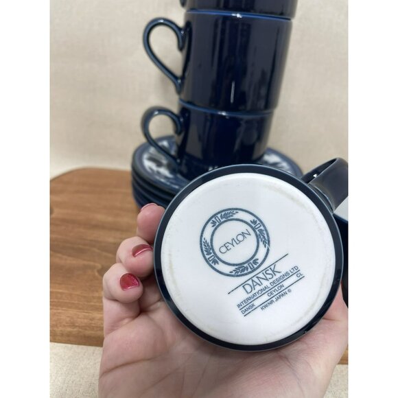 5 DANSK COBALT BLUE CUPS AND SAUCERS IN THE CEYLON PATTERN Blue White - Picture 4 of 7